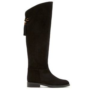 BNIB La Canadienne Banks Thigh High Black Suede Boots with Tassels
